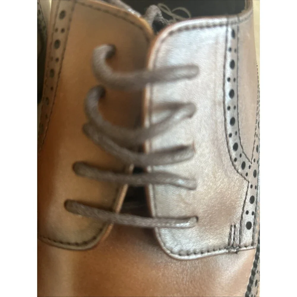 Jousen Men’s Wingtip Brogue Oxford Dress Shoes Brown Leather Size 13 Cognac